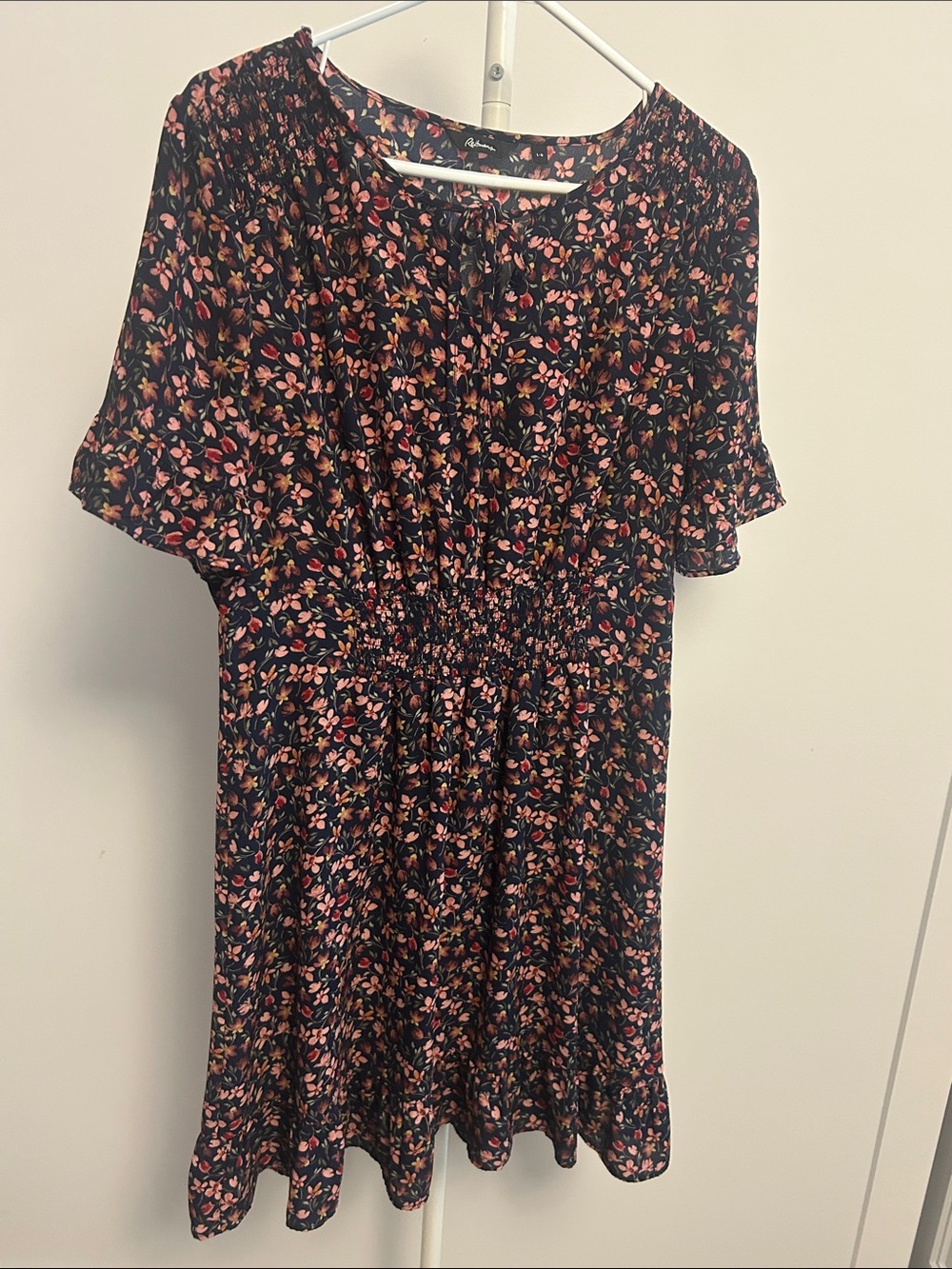 Reitmans Navy Dress with Pink and Yellow Floral Print
